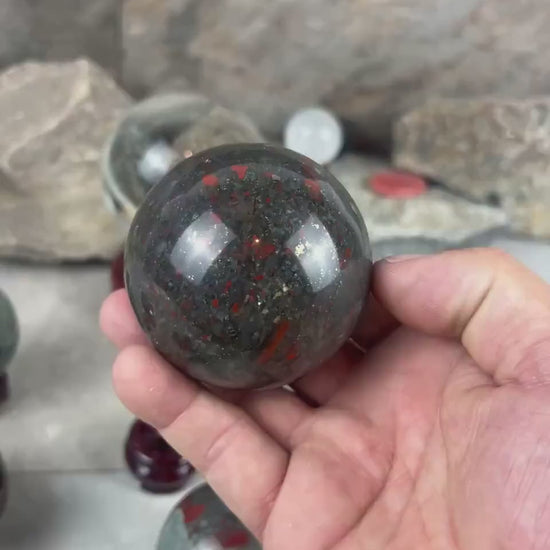 Dragons Blood and Bloodstone highly polished Spheres Reflective Home Decor, Focus Aid