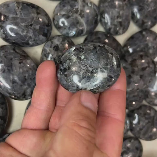 Polished Larvikite Palm Stone: Norwegian Moonstone Worry Stone Home Decor Worry Pocket Stress Anxiety Palm Stone
