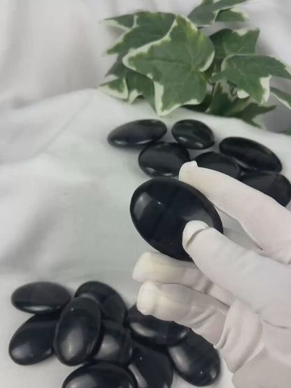 Black Ice Obsidian Palm Stone: Polished Crystal for Anxiety Relief Home Decor Worry Pocket Stress Anxiety Palm Stone