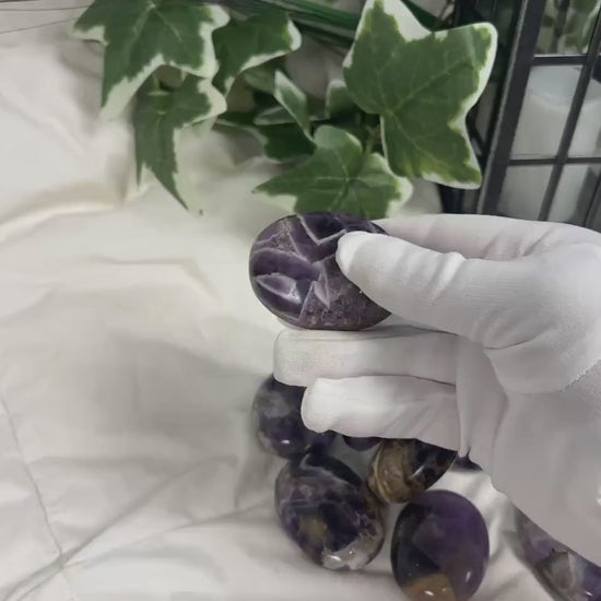 Brazilian Chevron Amethyst Palm Stone: Polished Crystal for Anxiety Relief