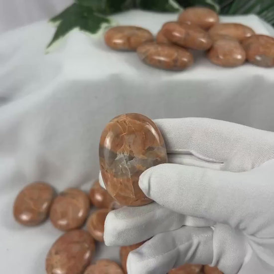 Red Moonstone Palm Stone: Polished Crystal for Anxiety Relief