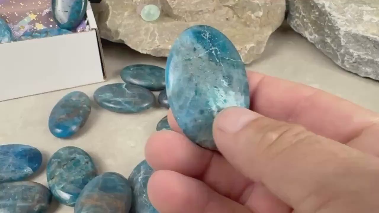 Polished Blue Apatite Flat Palm Stones Madagascan Worry Stone Home Decor Worry Pocket Stress Anxiety Palm Stone