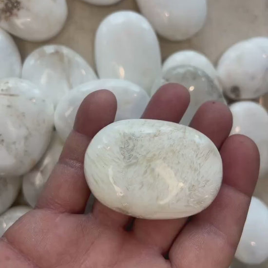 Greenland Scolecite Palm Stone: Polished Crystal for Anxiety Relief Home Decor Worry Pocket Stress Anxiety Palm Stone