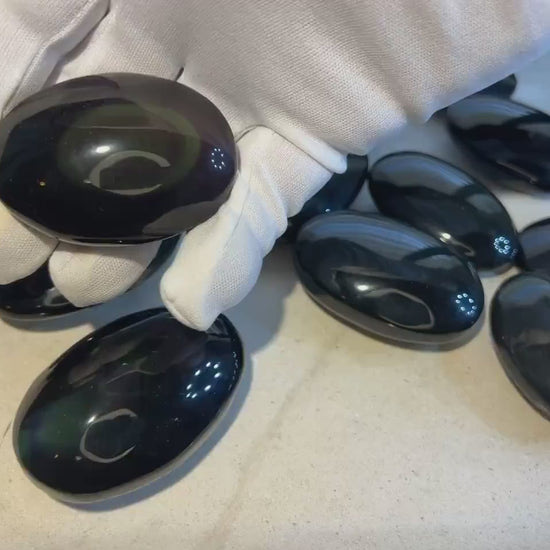 Rainbow Obsidian Palm Stone: Polished Crystal for Anxiety, Meditation