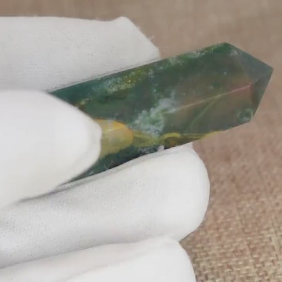 Sea Jasper Crystal Tower: Polished Carved Wand, Home Decor (2.5")