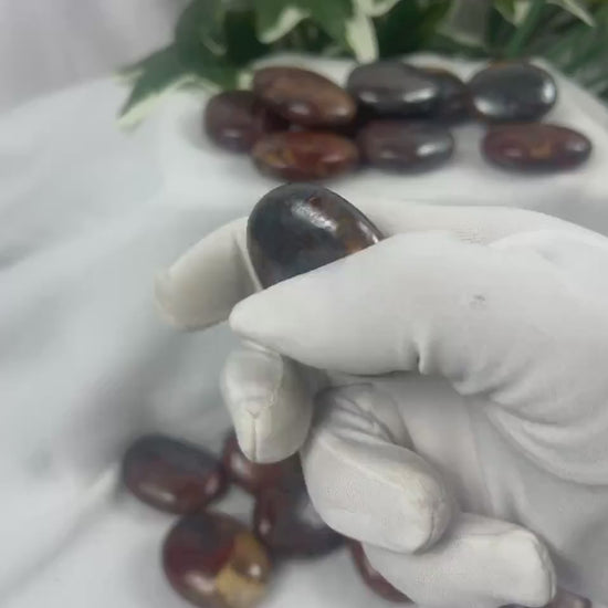 Red Jasper Hematite Palm Stone: Polished Carved Crystal, Meditation Gift Home Decor Worry Pocket Stress Anxiety Palm Stone