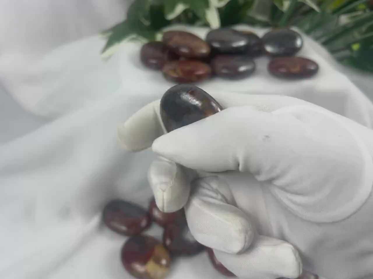 Red Jasper Hematite Palm Stone: Polished Carved Crystal, Meditation Gift Home Decor Worry Pocket Stress Anxiety Palm Stone