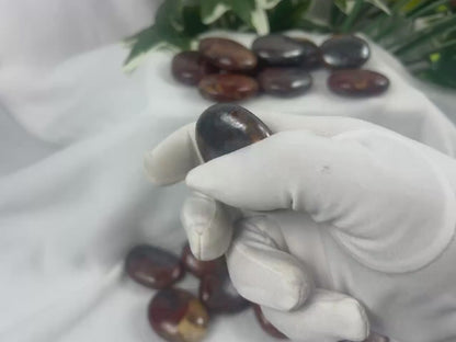 Red Jasper Hematite Palm Stone: Polished Carved Crystal, Meditation Gift Home Decor Worry Pocket Stress Anxiety Palm Stone