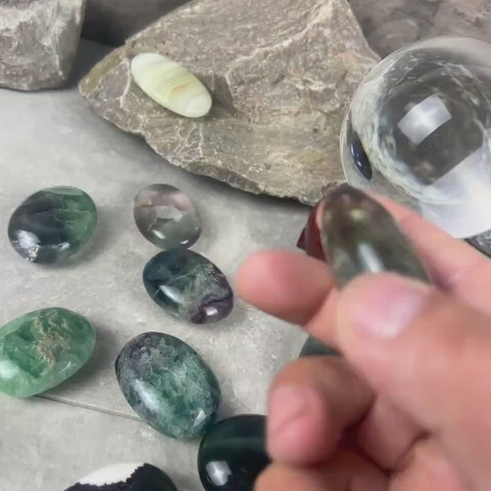 Rainbow Fluorite Palm Stone: Polished Crystal for Anxiety Relief