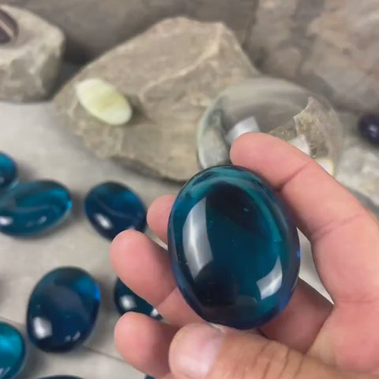 Blue Quartz Crystal: Anxiety Relief Meditation Stone - Xmas Gift Home Decor Worry Pocket Stress Anxiety Palm Stone
