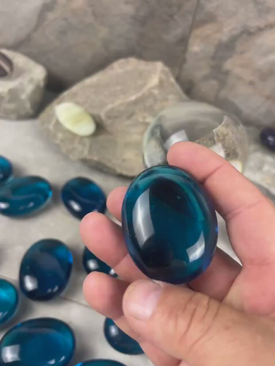 Blue Quartz Crystal: Anxiety Relief Meditation Stone - Xmas Gift Home Decor Worry Pocket Stress Anxiety Palm Stone