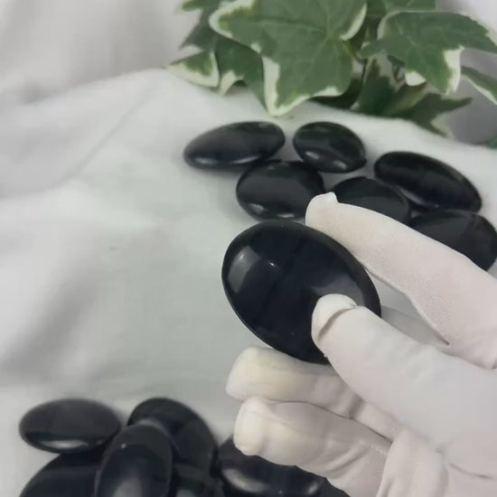 Black Ice Obsidian Palm Stone: Polished Crystal for Anxiety Relief