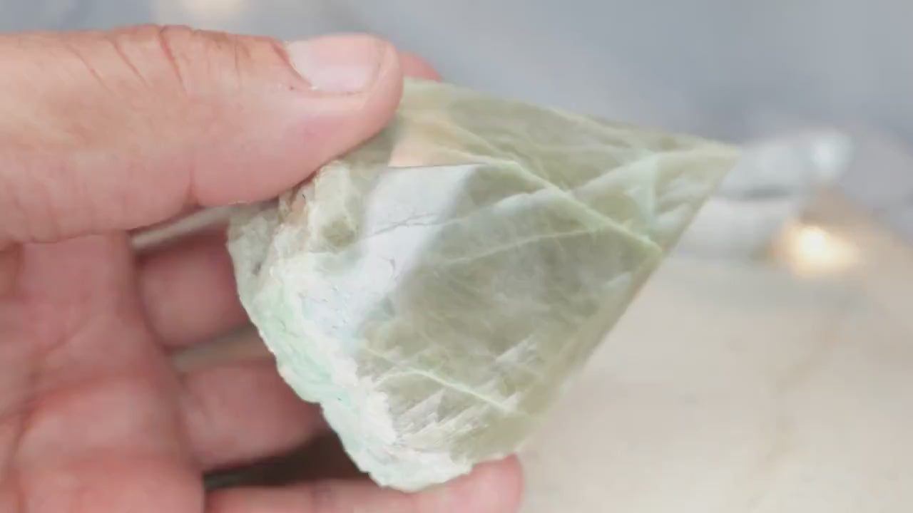 13.5 oz Green Moonstone Carved Anxiety Crystal Polished Raw Stone Meditation Anxiety Birthday Christmas Garden Decor