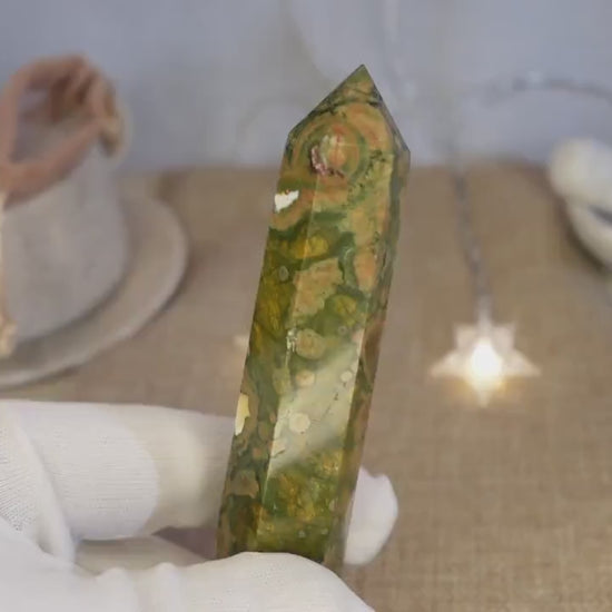 Ocean Sea Jasper Crystal Point: Polished Carving, Meditation Worry Stone