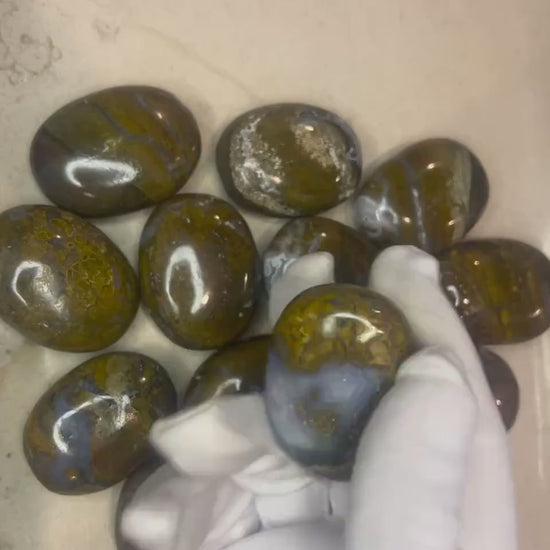 Indian Moss Agate Palm Stone: Polished Carved Crystal Decor