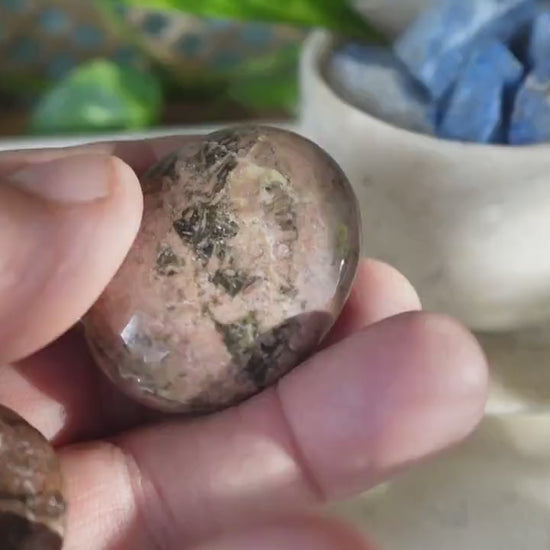 Rhodonite Palm Stone Natural Crystal Polished Worry Stone Home Decor Anxiety Pocket Distraction Meditation Gift Birthday Christmas