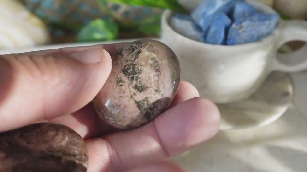 Rhodonite Palm Stone Natural Crystal Polished Worry Stone Home Decor Anxiety Pocket Distraction Meditation Gift Birthday Christmas