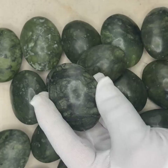 Nephrite Serpentine Jade Palm Stone: Carved Crystal Worry Stone
