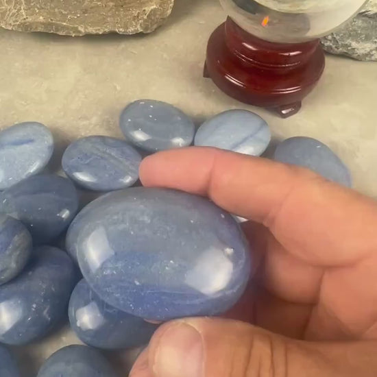 Blue Dumortierite Palm Stone Carved Crystal for Stress Relief Worry Crystal Gift Birthday Christmas