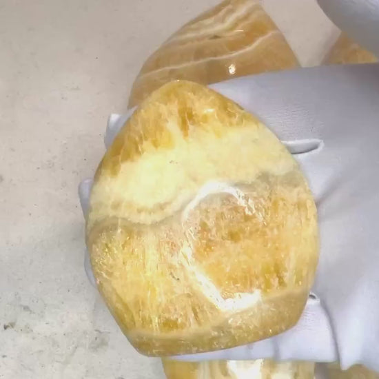 Honey Calcite Crystal Point: Carved Free Form Stone for Anxiety & Home Decor
