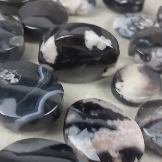 Black Flower Agate Palm Stone: Anxiety Relief Meditation Gift Home Decor Worry Pocket Stress Anxiety Meditation Worry Anxiety Distraction