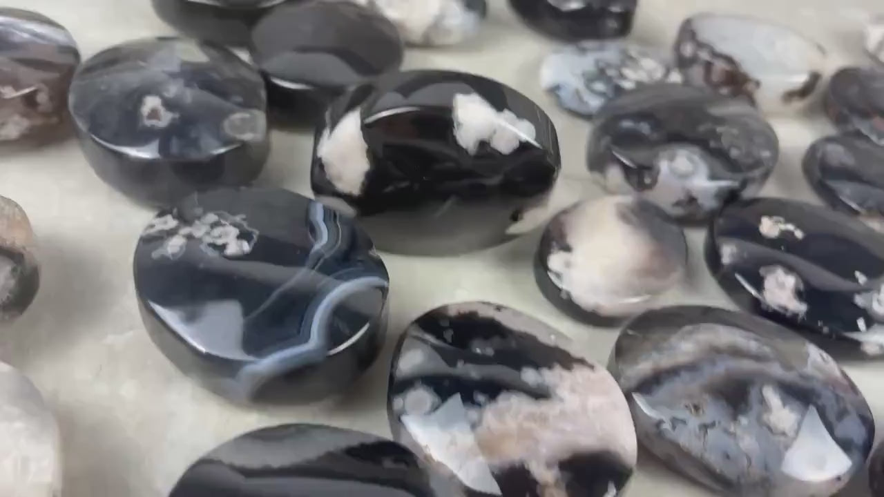 Black Flower Agate Palm Stone: Anxiety Relief Meditation Gift Home Decor Worry Pocket Stress Anxiety Meditation Worry Anxiety Distraction